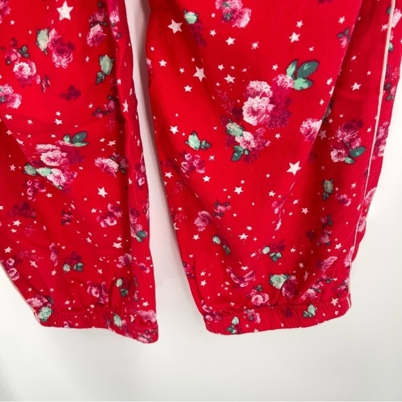 Victorias Secret Cotton And Flannel Pajama Set PJ Red Pink Starry Floral Size M - Picture 8 of 10